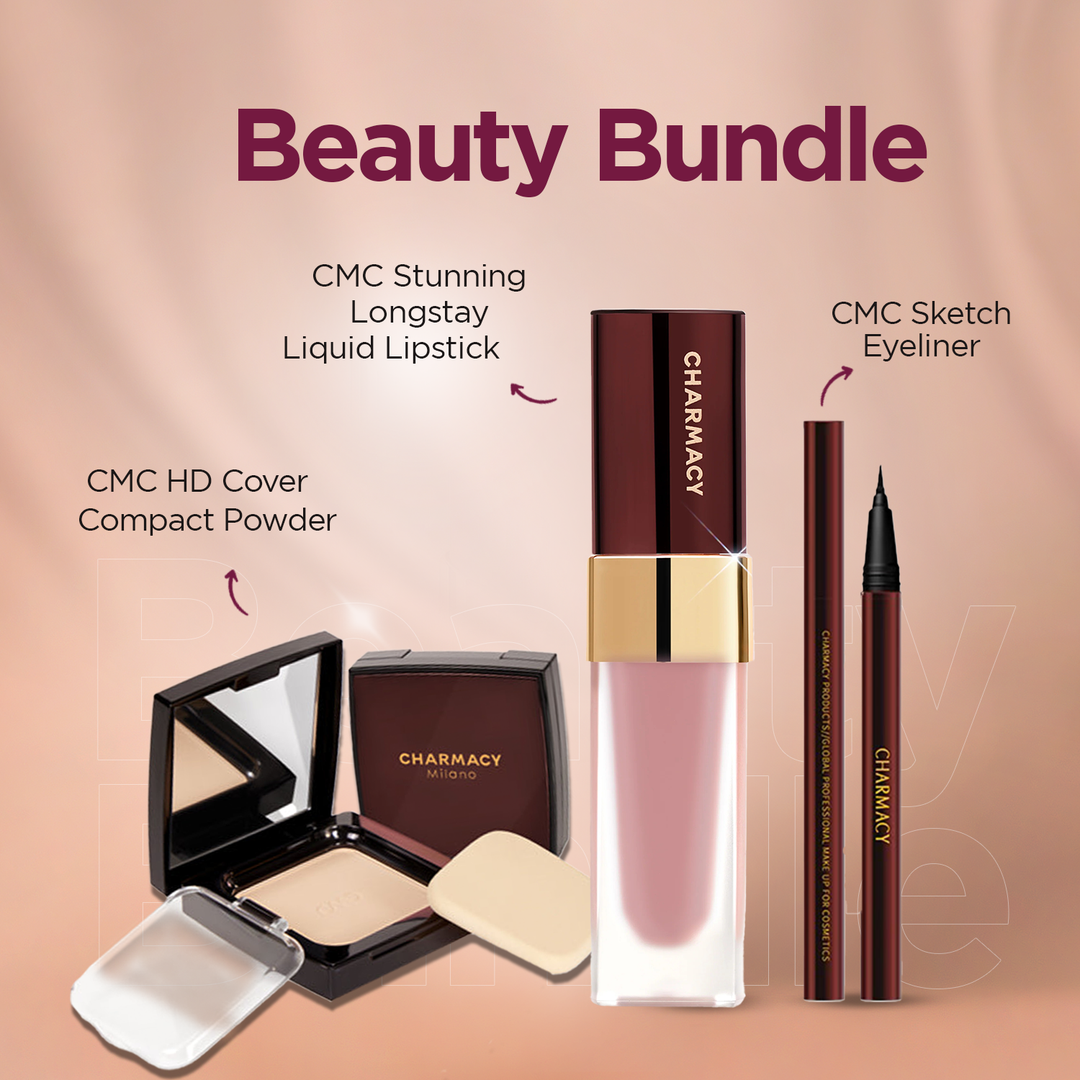 CMC HD Cover Compact Powder + STUNNING LONGSTAY LIQUID LIP + SKETCH EYELINER - Pack of 3 (bundle)