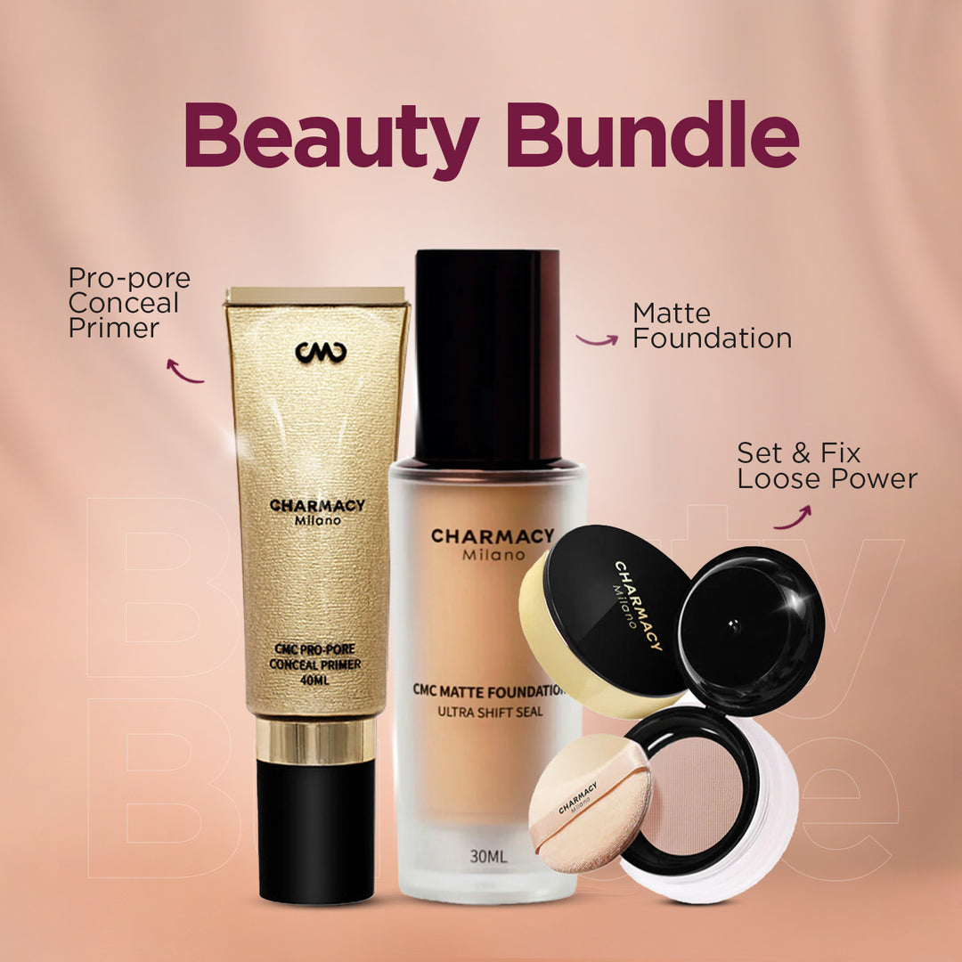 CMC PRO-PORE CONCEAL PRIMER + SET & FIX LOOSE POWDER + MATTE FOUNDATION ( Bundle )
