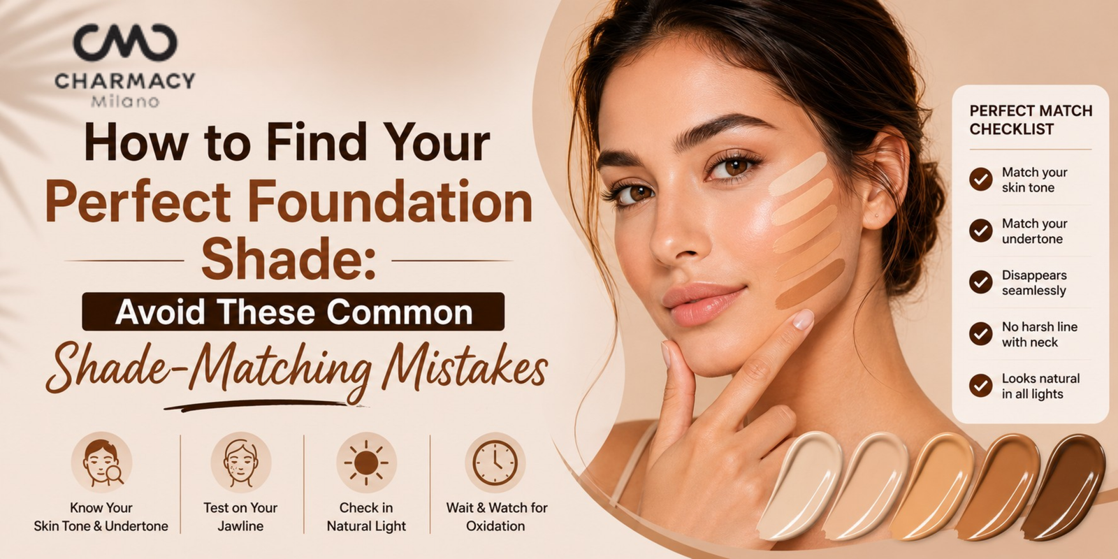 Woman using foundation shade finder to match foundation shade for Indian skin tone | Charmacy Milano  