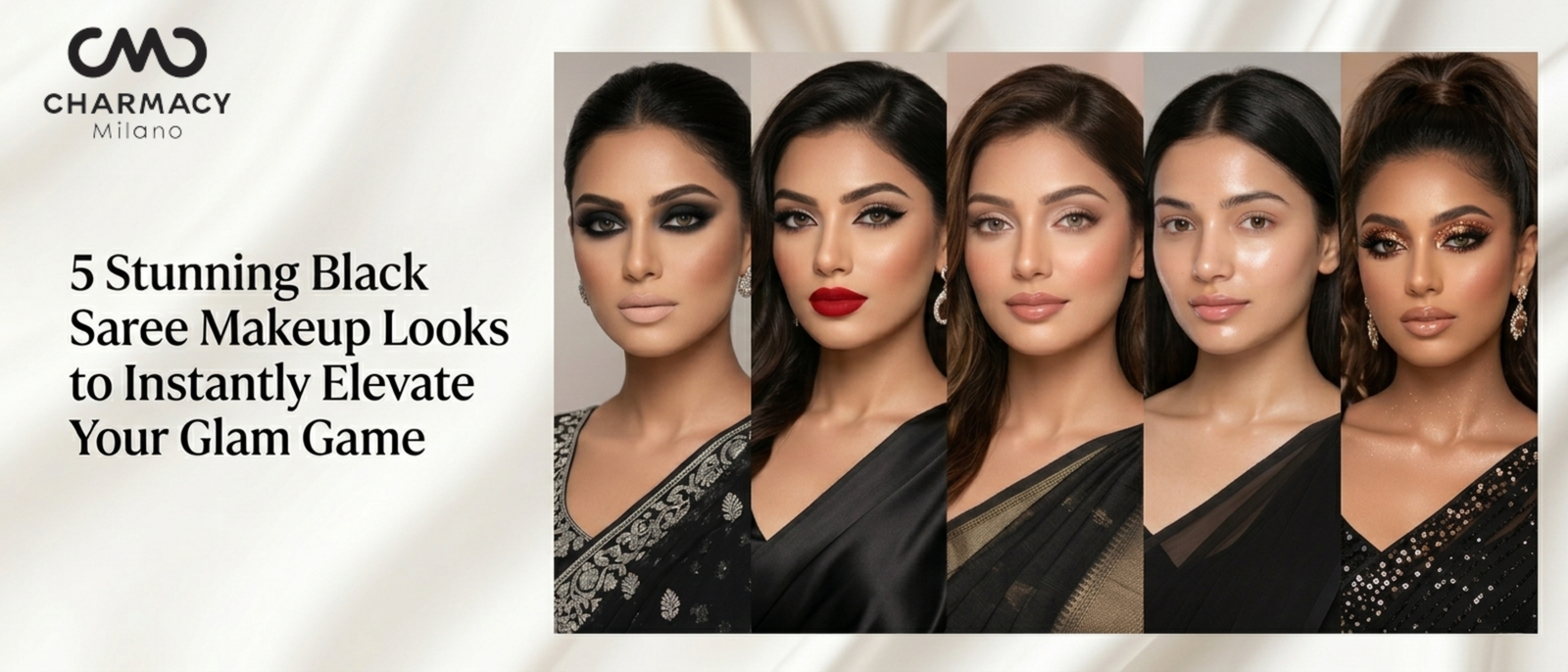 stunning black saree makeup looks for glamorous party style | Charmacy Milano 