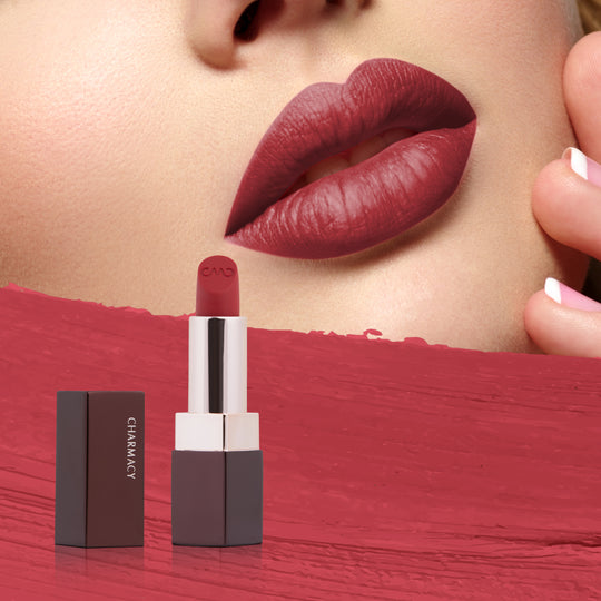 Soft Satin Matte Lipstick for Bold Lips | Charmacy Milano Lipstick Range | __color_49-venetian-red