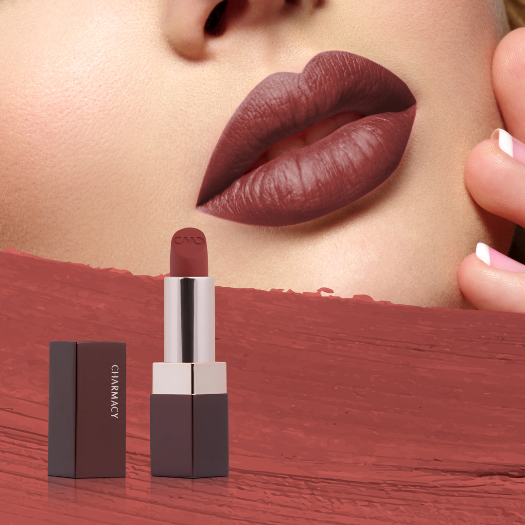 Soft Satin Matte Lipstick for Bold Lips | Charmacy Milano Lipstick Range | __color_58-smokey-topaz